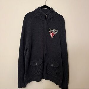 Lucky Brand Triumph Motorcycles Sweater Cardigan XL Mens Full Zip Up Gray